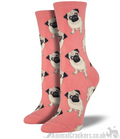 Women's Pugs socks from Socksmith, beige Pug design in a choice of background colours, one size