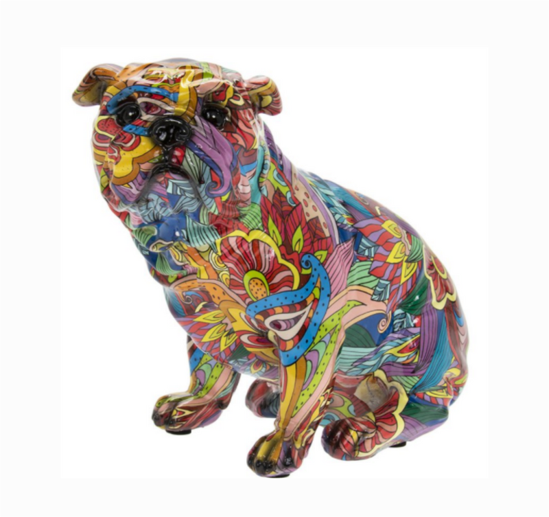 GROOVY ART bright colour painted sitting English Bulldog ornament figurine Bull Dog lover gift