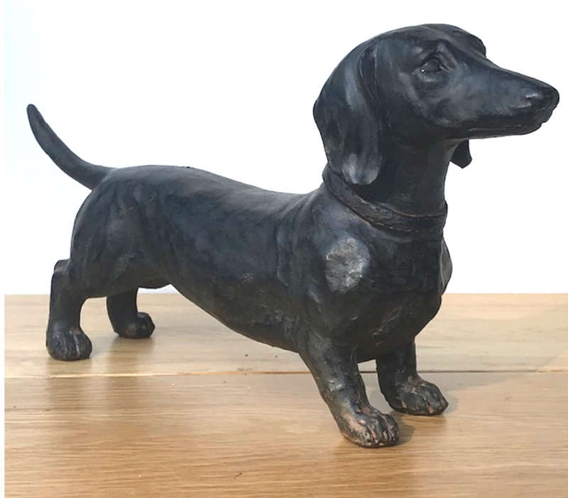 Dachshund figurine 26cm long dark wood effect sausage dog indoor or outdoor ornament