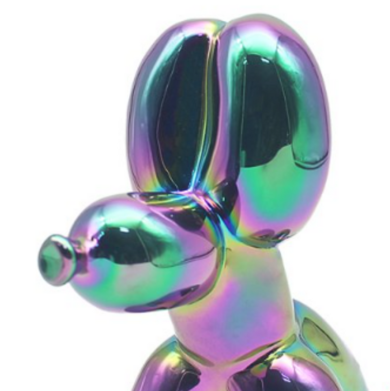 Sitting Balloon Dog figurine, shiny iridescent finish on trend home decoration
