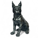 Boston Terrier Dog Figurine, Large 32cm high, Black with Silver Sparkle Finish