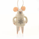 Felt Mouse Tree Decoration, mouse in Silver Snowflake Jumper
