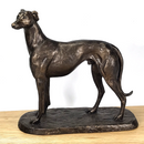 'Gus' Greyhound figurine, large bronze effect standing sculpture designed by Harriet Glen