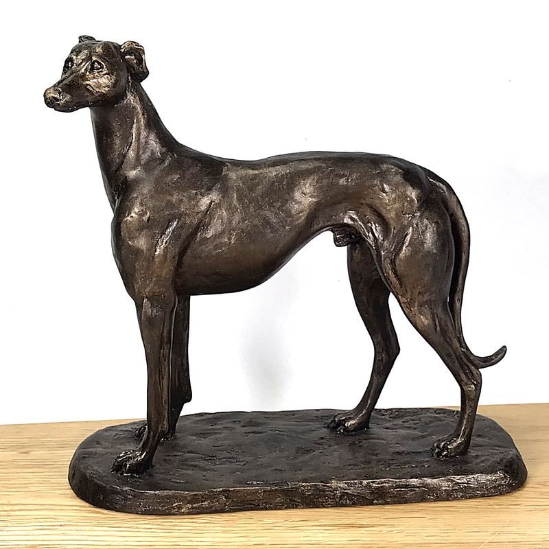 'Gus' large bronze effect standing Greyhound figurine by Harriet Glen