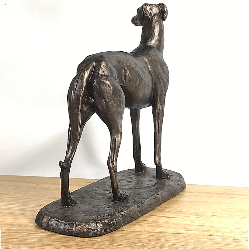 'Gus' large bronze effect standing Greyhound figurine by Harriet Glen