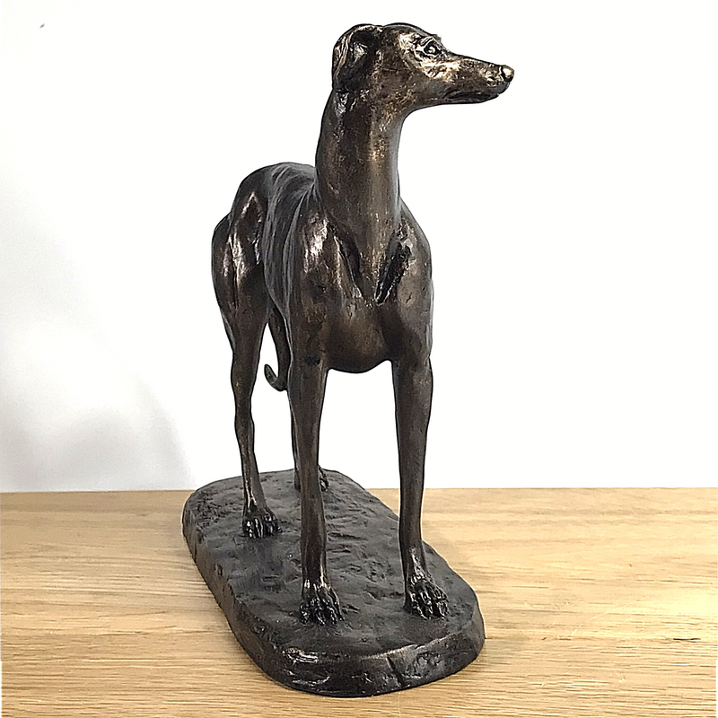 'Gus' large bronze effect standing Greyhound figurine by Harriet Glen