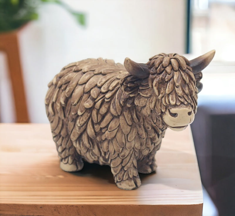 Hughie Highland Cow wood effect ornament by Lesser & Pavey (12cm)