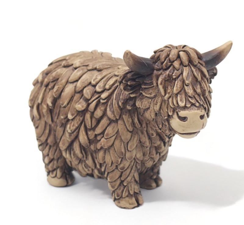 Hughie Highland Cow wood effect ornament by Lesser & Pavey (12cm)