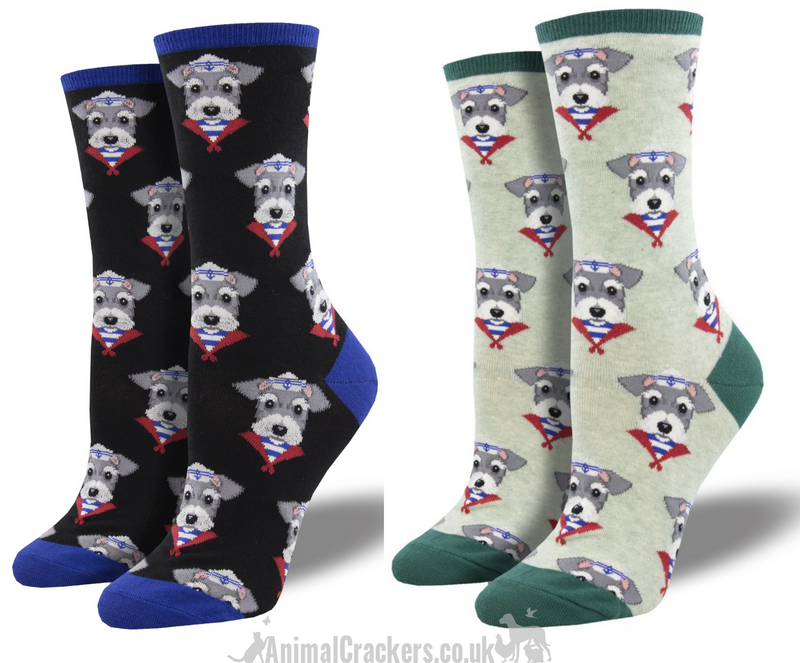 Women's Socksmith 'Snazzy Schnauzer' design socks, one size, great novelty Dog lover gift