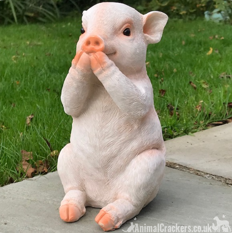 Cute Pig with removable 'Just Going Wee Wee Wee All The Way Home' sign, great novelty garden ornament and Pig lover gift