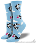 Womens Socksmith 'Catch Your Drift' socks Border Collie catching frisbee design, quality Dog lover gift