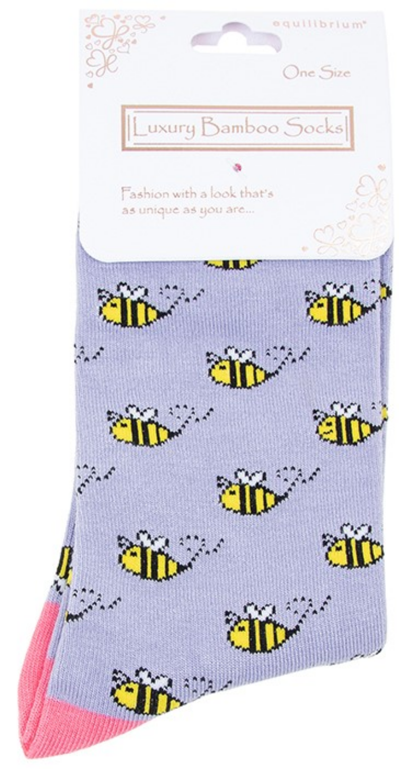 TWO PAIR GIFT SET (Lilac + Blue) Ladies quality Bamboo Bee design socks