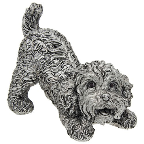 Large silver effect playing Cockapoo figurine