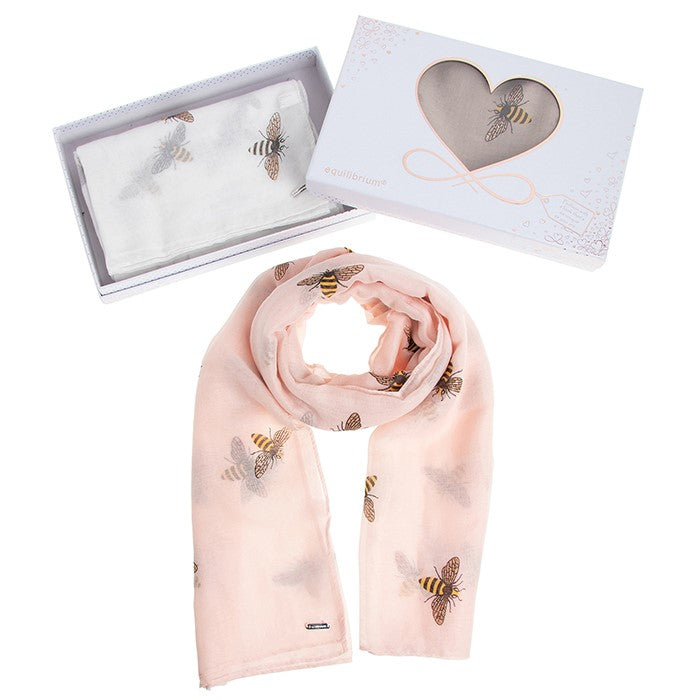 Glitter Bee Scarf in quality GIFT BOX in choice of White Pink or Beige