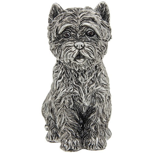 Silver effect sitting West Highland Terrier figurine, Westie Dog lover gift