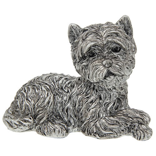 Silver lying down West Highland Terrier figurine, Westie Dog lover gift