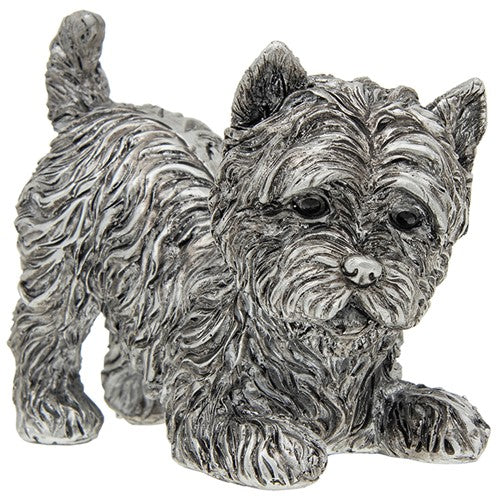 Silver effect playing West Highland Terrier figurine, Westie Dog lover gift