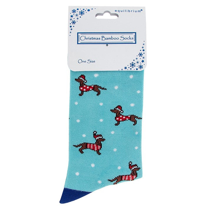 Ladies Bamboo Christmas Dachshund socks, Sausage Dog Lover gift stocking filler