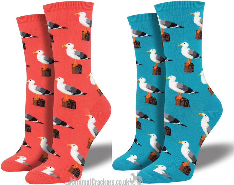 Womens Socksmith 'Gull-able'  Seagull design nautical themed socks in choice of colours, One Size Seagull lover gift