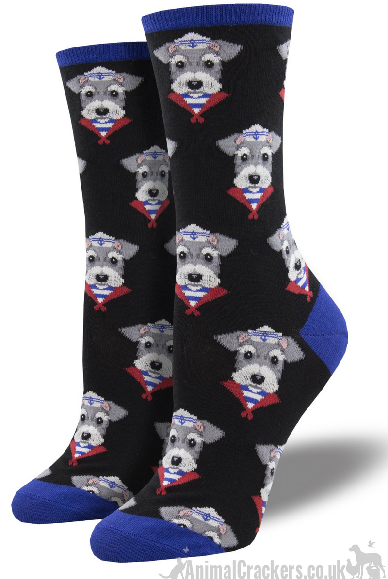 Women's Socksmith 'Snazzy Schnauzer' design socks, one size, great novelty Dog lover gift