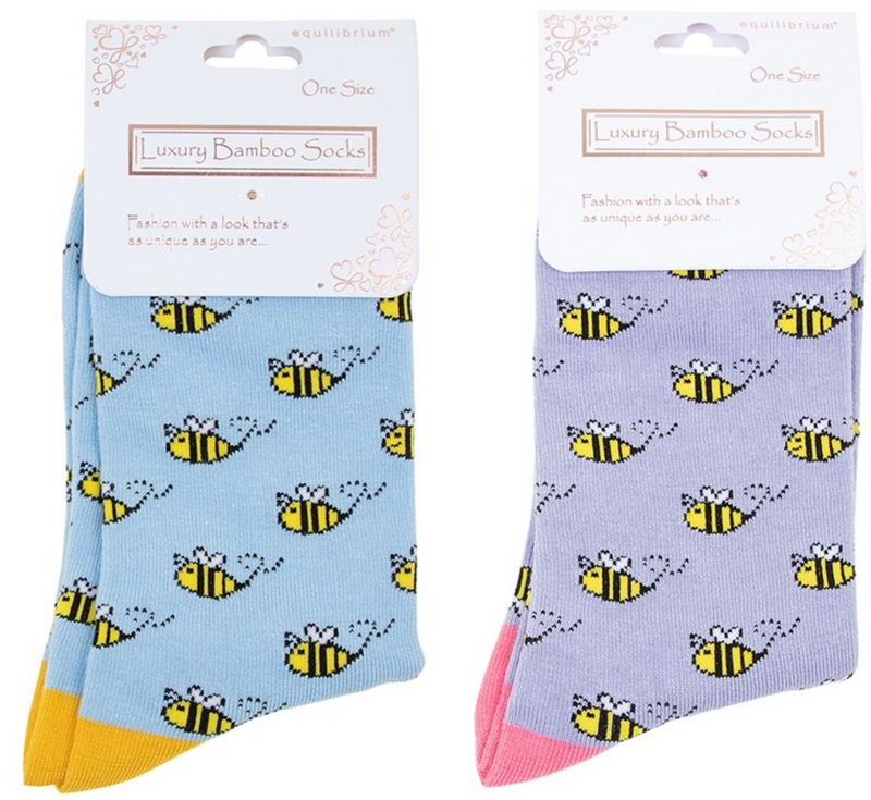 TWO PAIR GIFT SET (Lilac + Blue) Ladies quality Bamboo Bee design socks