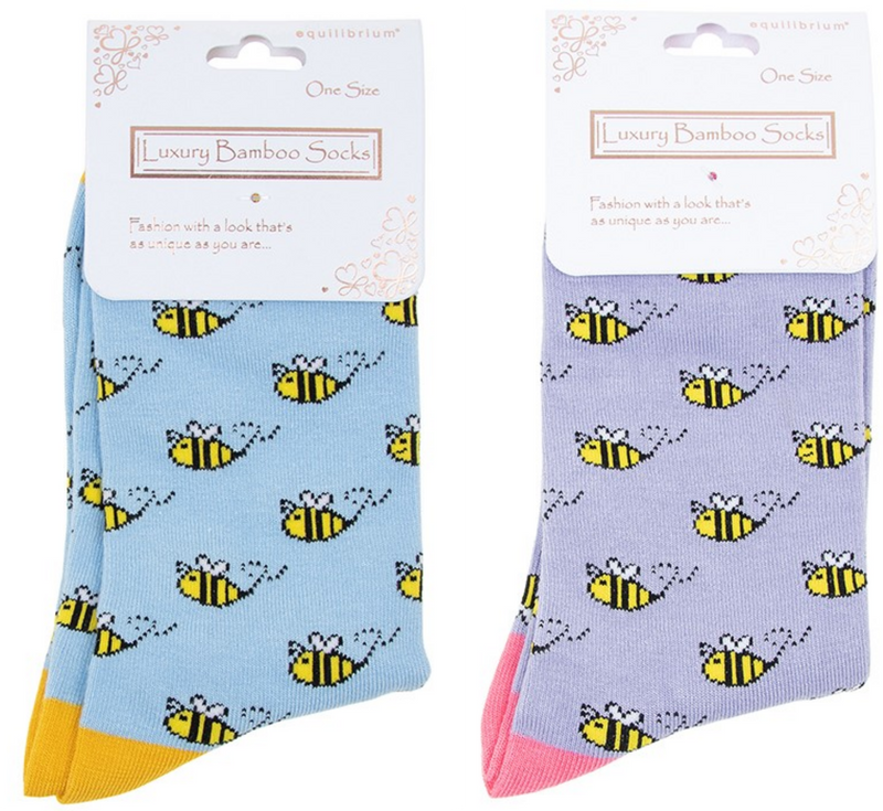 Ladies quality Bamboo Bee design socks in Lilac or Blue