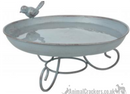 Grey Metal freestanding Bird Bath/Feeder with decorative bird, 22cm diameter