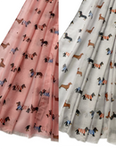 Ladies lightweight pastel pink or grey 'Dachshund in Stripy coat' design Scarf