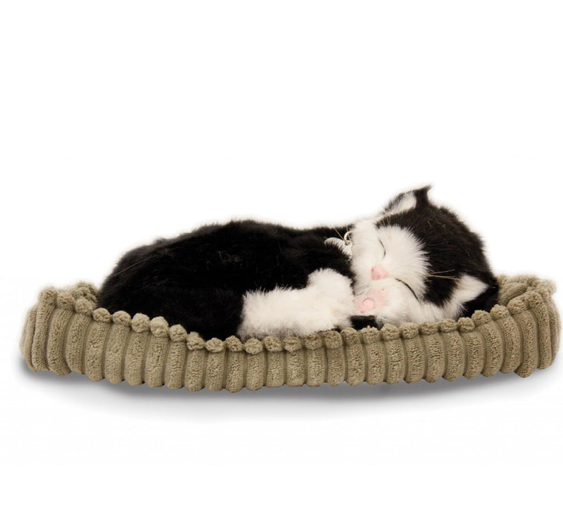 Precious Petzzz 'breathing' Black & White Cat soft toy with pet bed novelty Dog lover gift