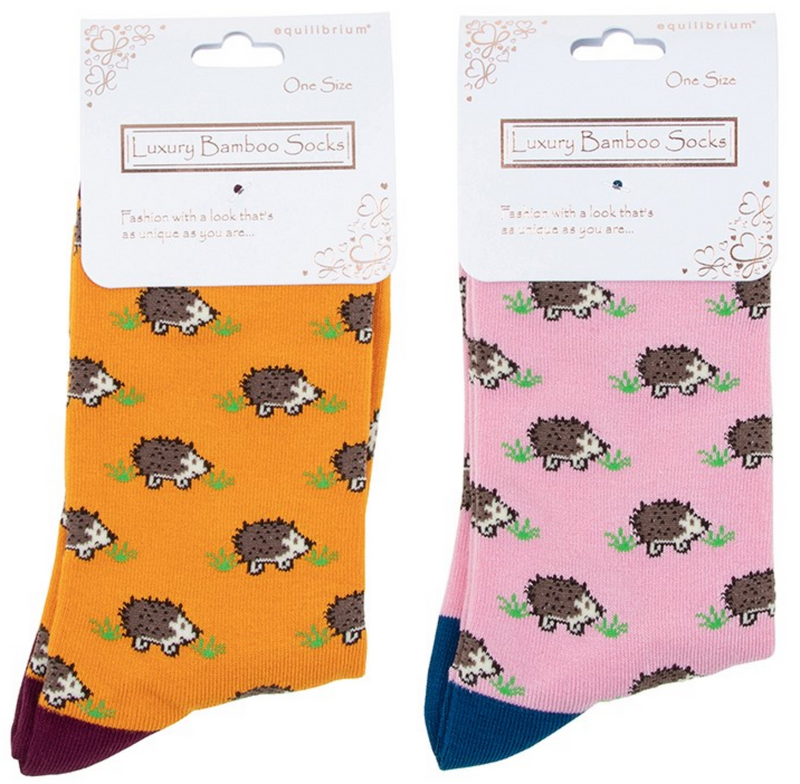 Ladies quality Bamboo Hedgehog design socks in Mustard or Pink