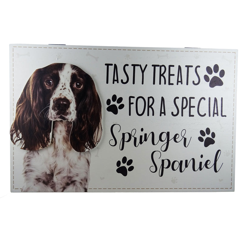 Dog Treat Box for Springer Spaniel, wooden food storage box container