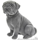 Grey velvet effect sitting Pug figurine ornament, Pug lover gift
