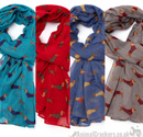 Ladies lightweight Dachshund in Stripy coat design Scarf Sarong in choice of colours, great Sausage Dog lover gift and stocking filler!