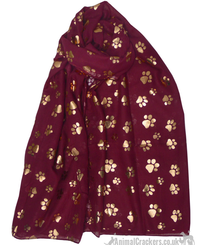 Gold foil Paw print ladies lightweight cotton mix Scarf Sarong in choice of colours, great Dog or Cat lover gift and stocking filler