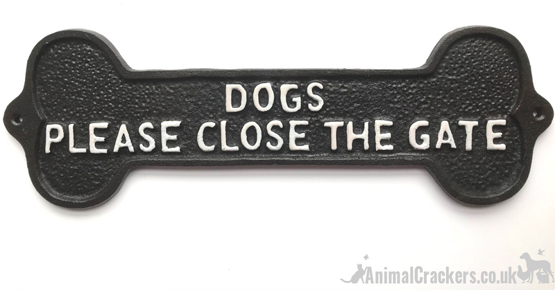 Large heavy cast iron DOGS PLEASE CLOSE THE GATE bone shaped sign dog lover gift