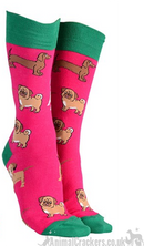Mens or Ladies Mixed Dog Breeds design (Pug, Dachshund, Jack Russell Terrier) socks, great novelty DOG lover gift stocking filler
