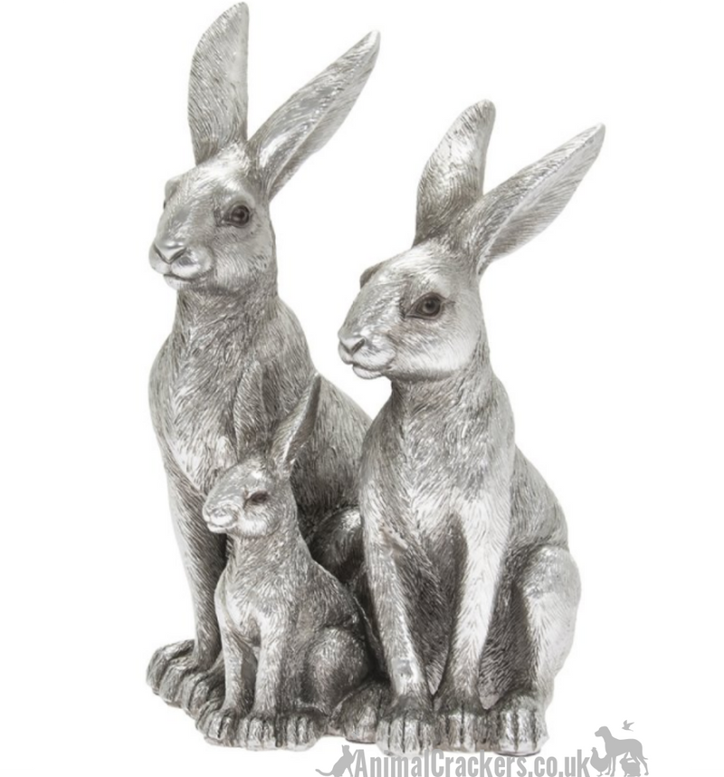 Leonardo Silver Hares & Baby Family ornament figurine, in Leonardo's classic Silver gift box, making this a great hare lover gift