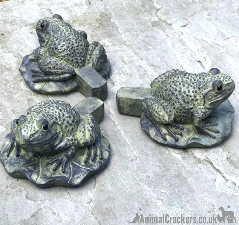 SET OF 3 quirky Frog on Lily Pad design Plant Pot Stands, novelty garden ornament