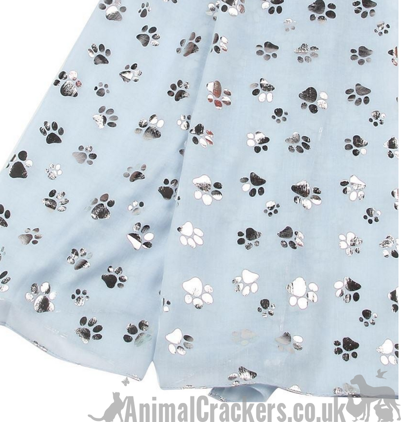 Silver foil Paw print ladies  lightweight cotton mix Scarf Sarong in choice of colours