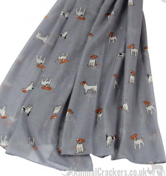 Ladies lightweight cotton mix Jack Russell print Scarf Sarong in choice of colours