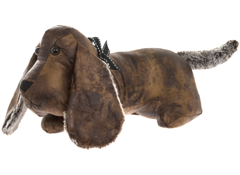 Dachshund doorstop in brown faux leather, heavyweight, Sausage Dog lover gift