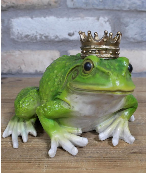 Large Green Frog King with gold Crown novelty pond, garden or indoor decoration
