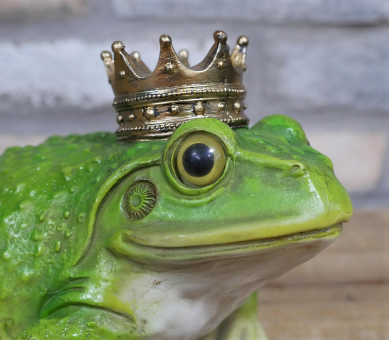 Large Green Frog King with gold Crown novelty pond, garden or indoor decoration