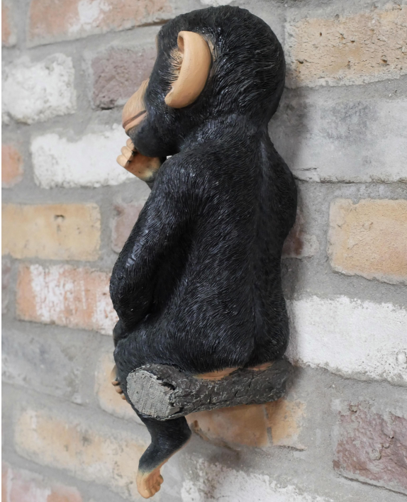 Chimpanzee sitting on a branch, novelty garden ornament decoration, Monkey lover gift