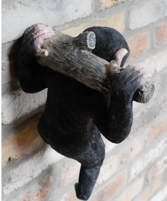 Chimpanzee hanging from a branch, novelty garden ornament decoration, Monkey lover gift