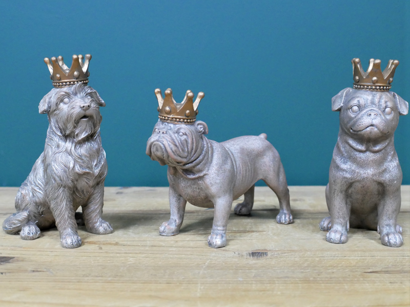 SET OF 3 Dog with gold Crown ornaments home decor Bulldog Pug Terrier lover gift