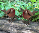 Set of 2 quirky tin metal Robin ornaments, indoor or outdoor decoration