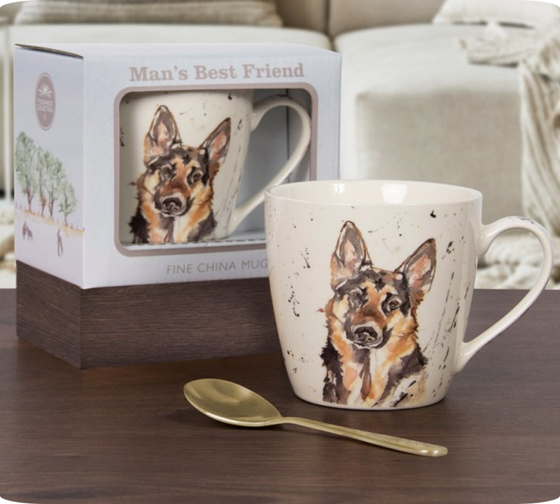 German Shepherd Dog Alsatian china Mug, Leonardo Man's Best Friend by Jennifer Rose collection, gift Boxed