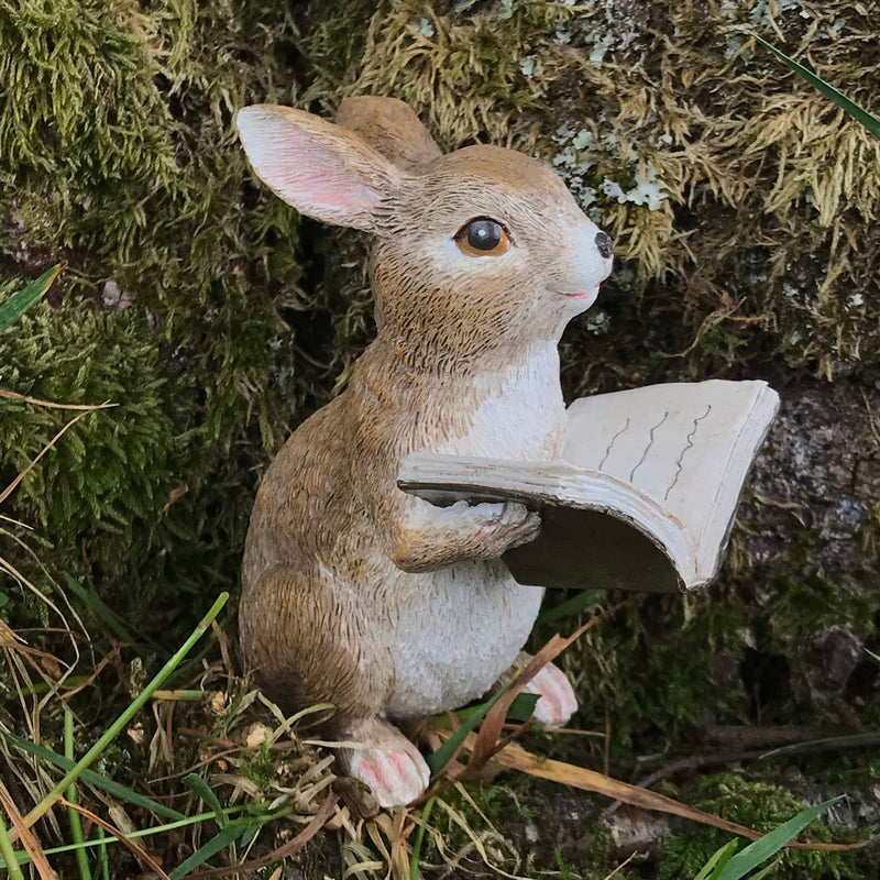 Itsy & Bitsy rabbits - SET OF TWO Rabbit Reading Book ornaments, Fairy Garden decoration, Rabbit or Book lover gift