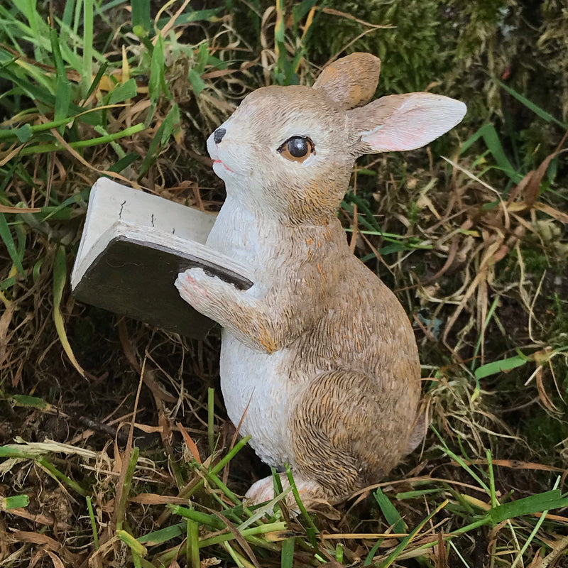 Itsy & Bitsy rabbits - SET OF TWO Rabbit Reading Book ornaments, Fairy Garden decoration, Rabbit or Book lover gift